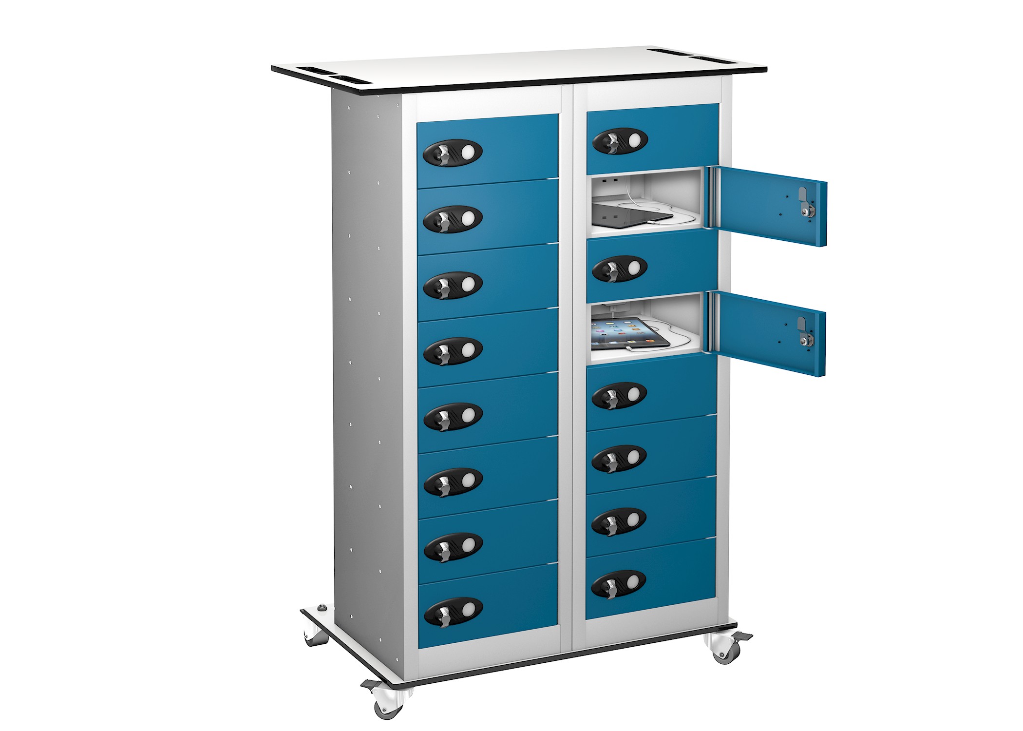 School 16 Door 16 Shelf Tablet Charging Trolley