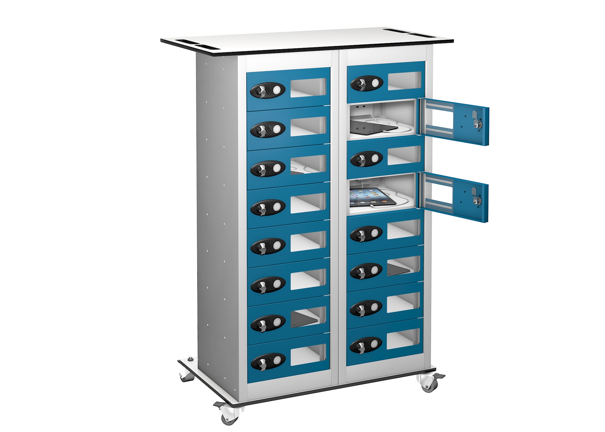 School Vision Panel 16 Door 16 Shelf Tablet Charging Trolley